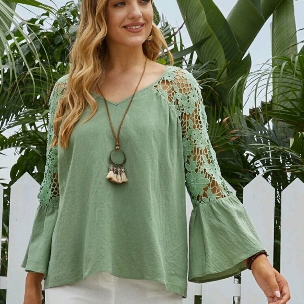 Flounce Sleeve Guipure Lace Pa